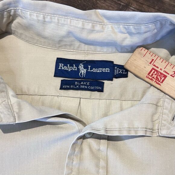 Polo Ralph Lauren Long Sleeve Shirt Mens XL Tan Blake Silk Blend Button Pony - Picture 5 of 10